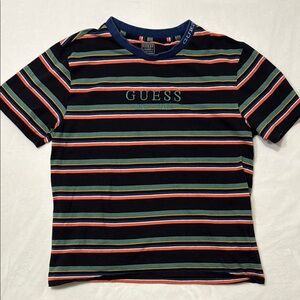 Guess Men’s Blue and Green Short Sleeve Tee Shirt- Vintage Tee- Size Large